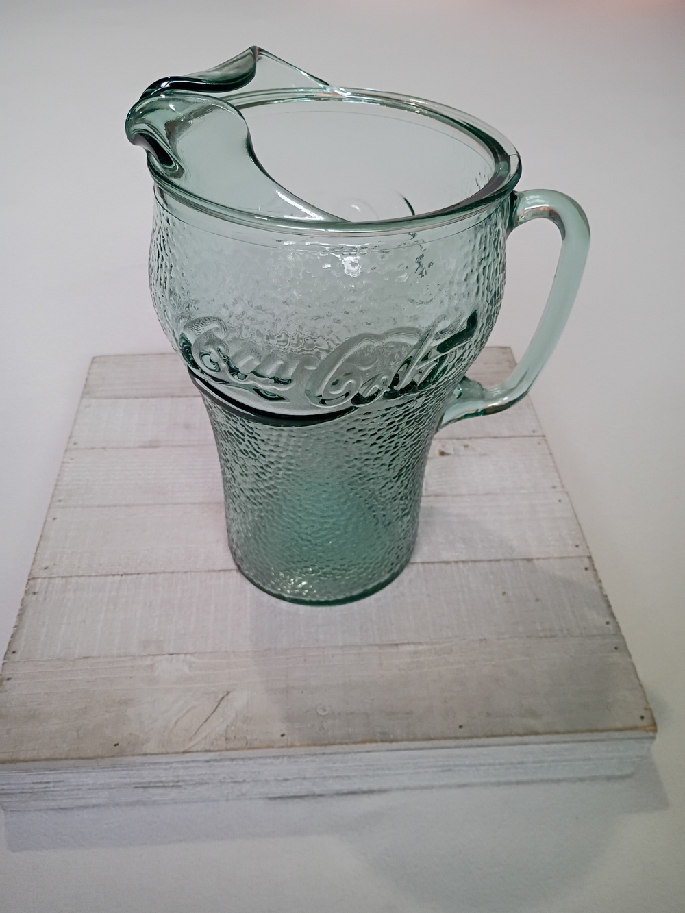 Vintage Coca-Cola Green Pebble Glass Pitcher 64 oz Ice Lip Coke Collectible